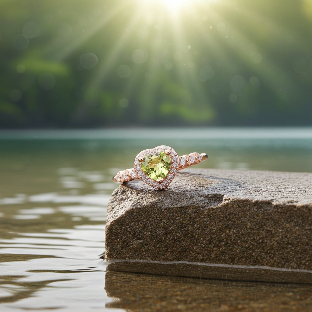 Natural Peridot Gemstone Heart Ring 6mm, August Birthstone Peridot Ring