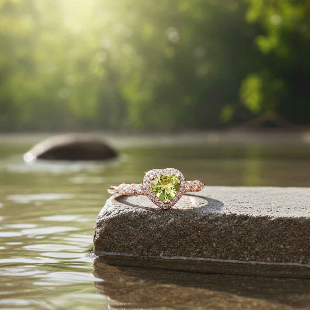 Natural Peridot Gemstone Heart Ring 6mm, August Birthstone Peridot Ring