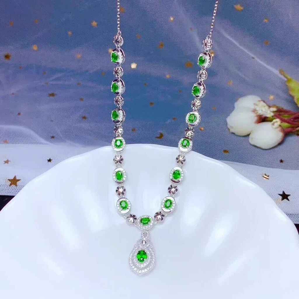 Natural Chrome Diopside Statement Necklace, Diopside Necklace 925 Sterling