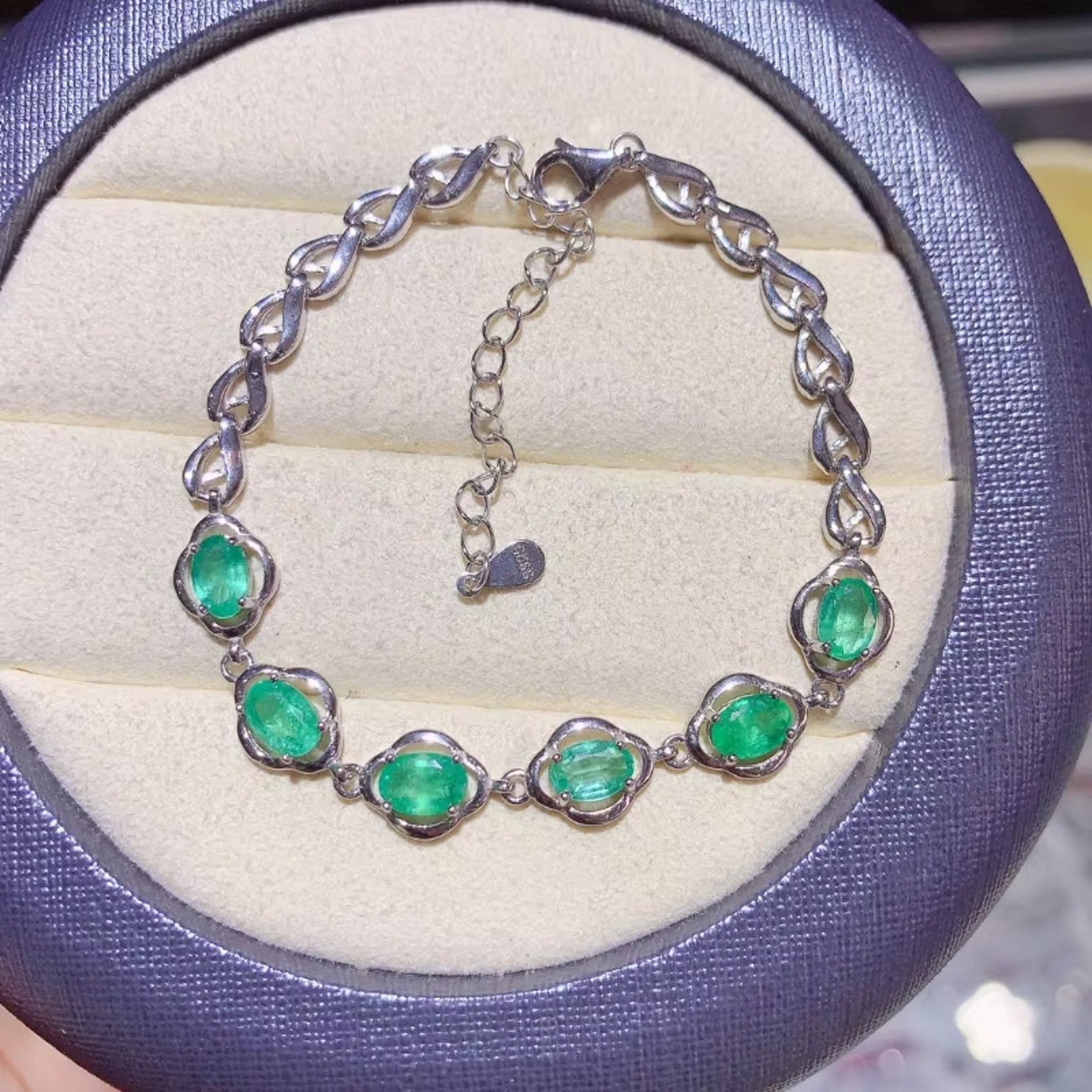 Emerald Bracelet Sterling Silver, Natural Emerald Bracelet, Green Emerald