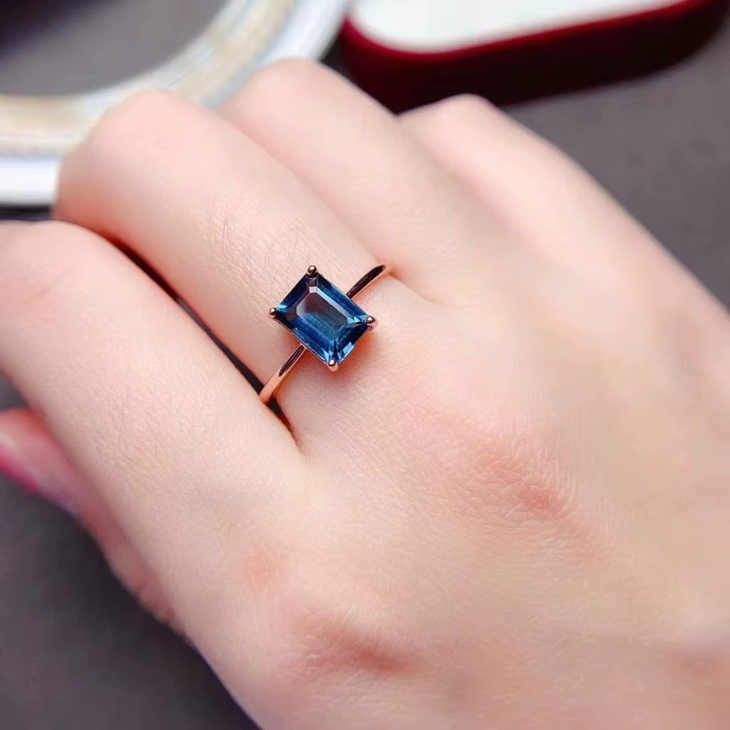 1.2CT Emerald Cut London Blue Topaz Ring 925 Sterling Silver