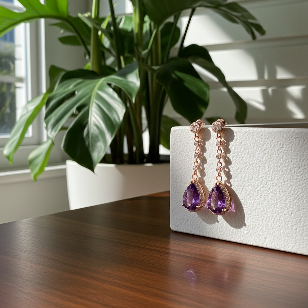 4CT Pear Cut Amethyst Drop Dangle Earrings