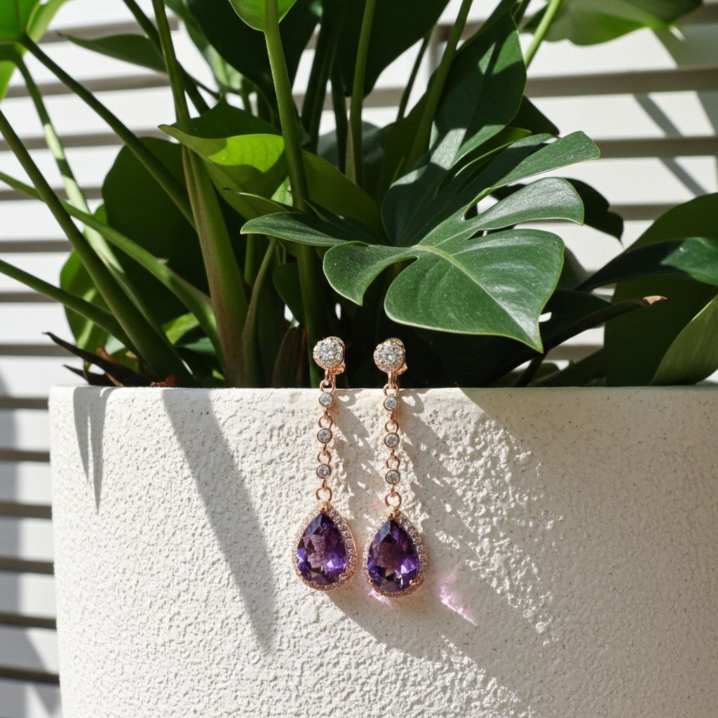 4CT Pear Cut Amethyst Drop Dangle Earrings