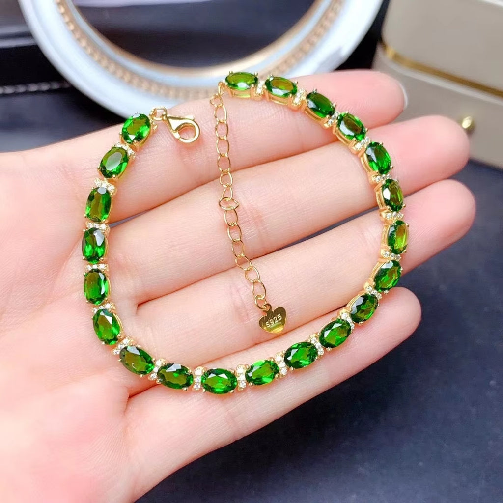 Diopside Bracelet, Sterling Silver Chrome Diopside Bracelet, Tennis Bracelet