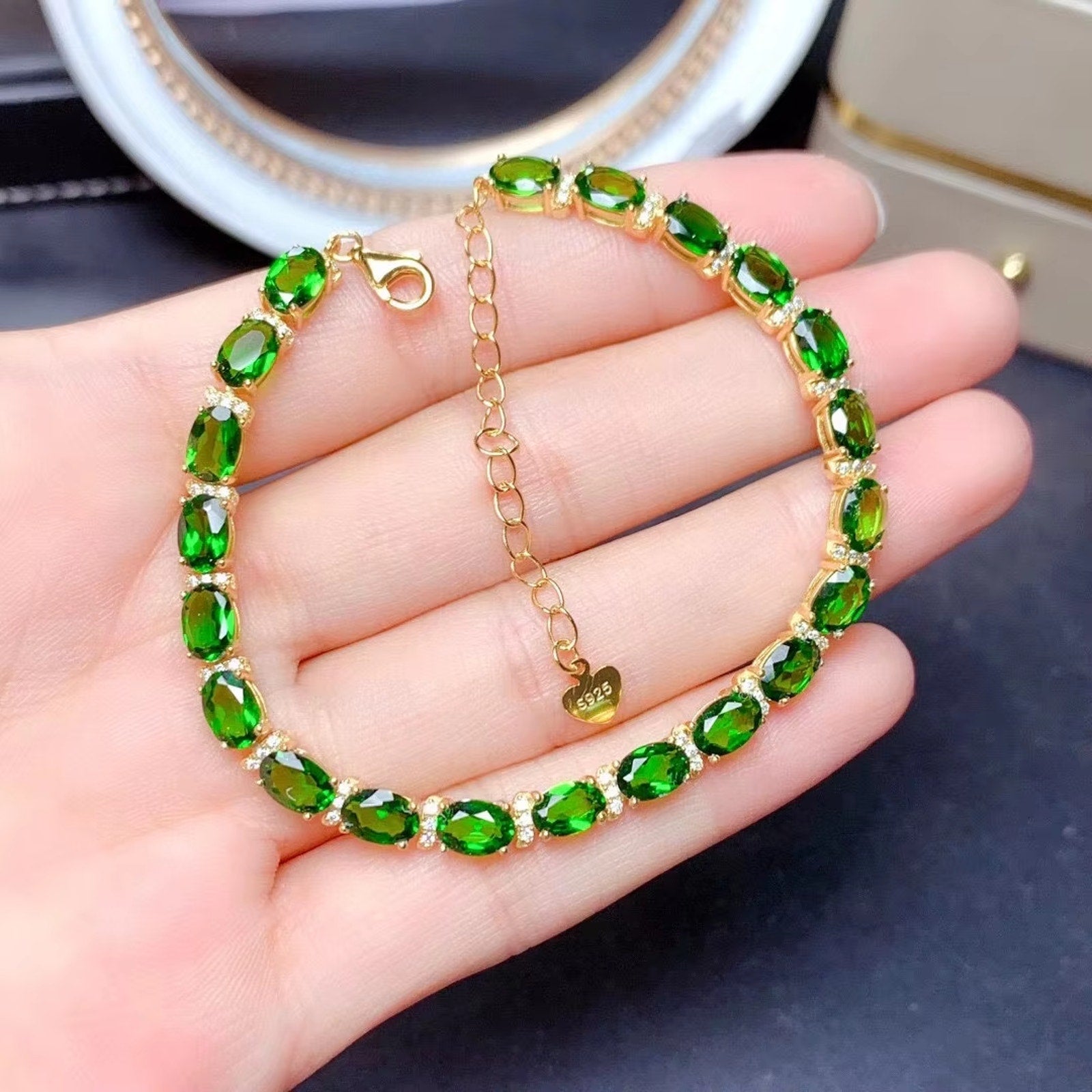 Diopside Bracelet, Sterling Silver Chrome Diopside Bracelet, Tennis Bracelet