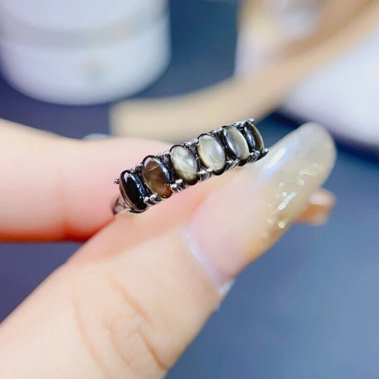 Star Sapphire, Natural Star Sapphire Ring, Star Light Sapphire Band Ring