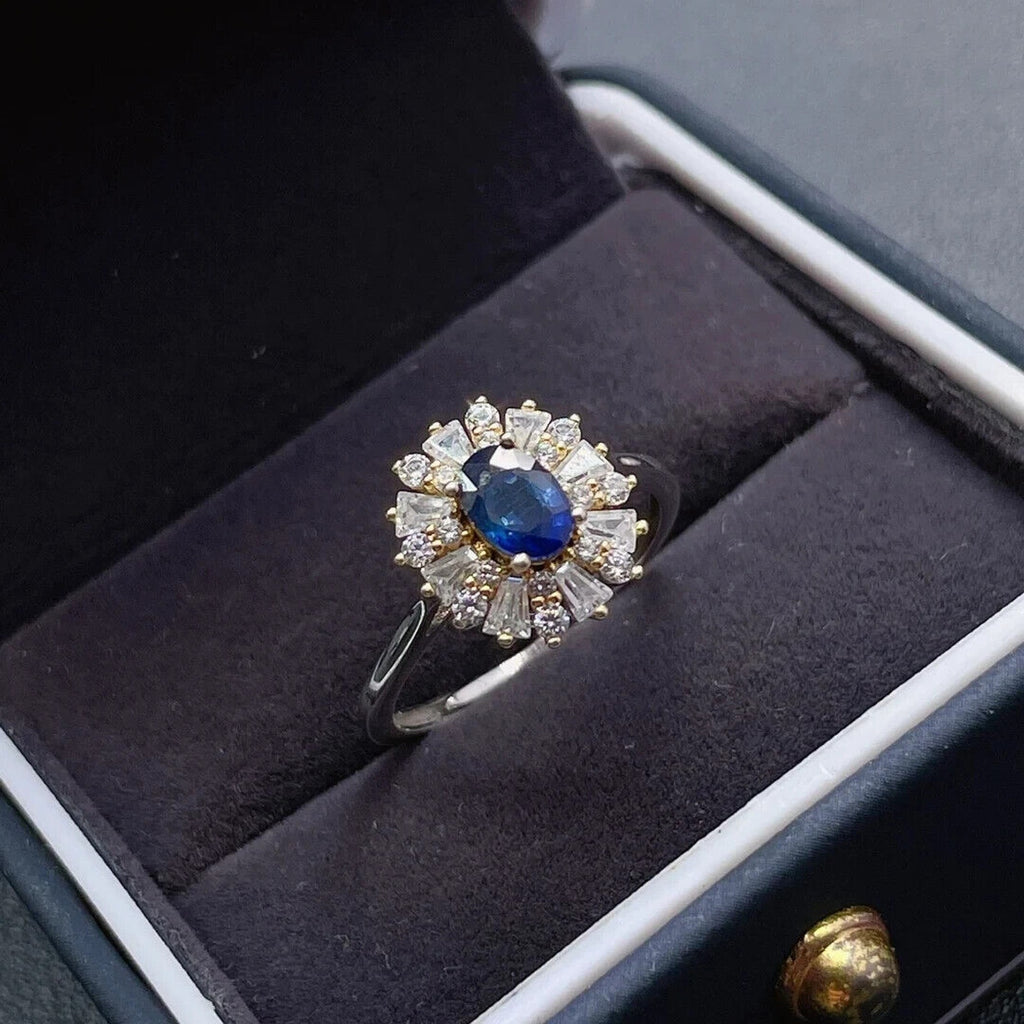 Natural Sapphire Cocktail Ring, Bright Blue Sapphire Ring 925 Sterling Silver