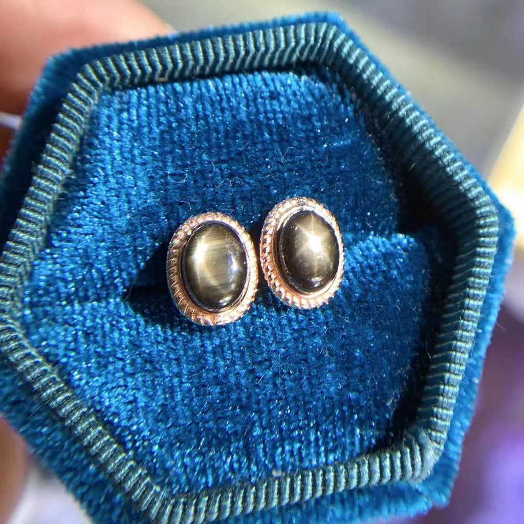 Star Sapphire Earrings, Natural Star Sapphire Stud Earrings 5x7mm Sterling