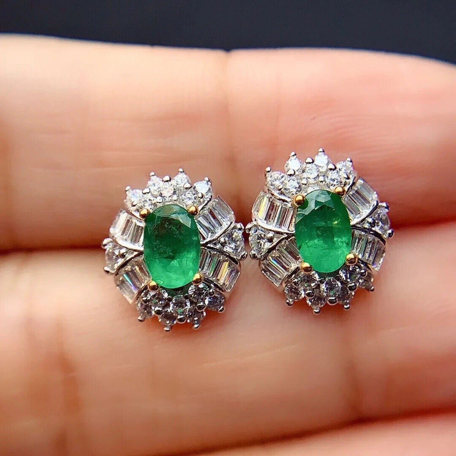 Emerald Earrings, Natural Emerald, Natural Emerald Earrings, Gold Emerald Earrings, Silver Emerald Earrings, Rose Gold Emerald Earrings, Genuine Emerald Earrings, Natural Emerald Jewelry, Emerald Cluster Stud Earrings, Emerald Statement Earrings, Emerald Stud Earrings, Sterling Silver Emerald Earrings, May Birthstone Emerald, Anniversary Gift Emerald, Emerald Jewelry For Women, Gift For Wife Emerald