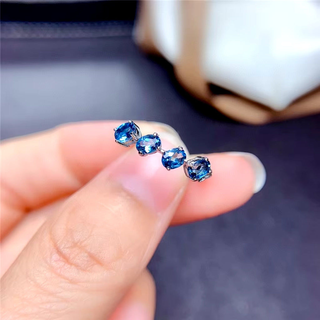 London Blue Topaz Band Ring, Natural London Blue Topaz Gemstone Ring Sterling