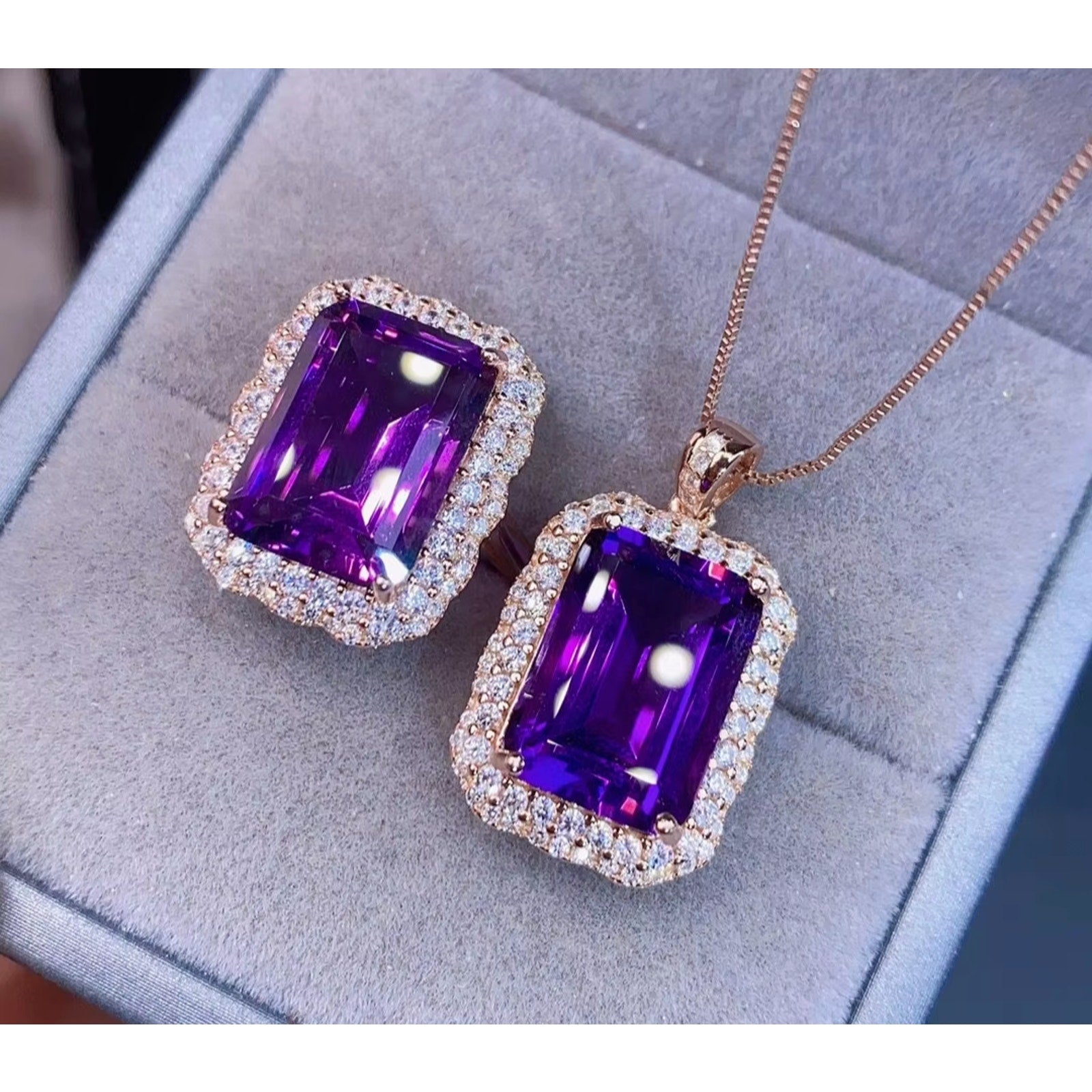 Natural Amethyst Jewelry Set 10x14mm 15 CT Total