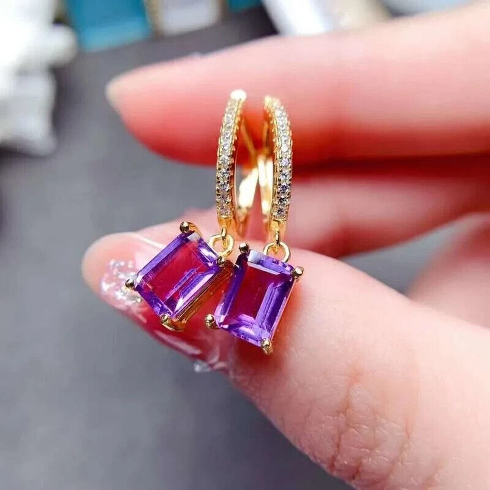 Natural Amethyst Gemstone Earrings 5x7mm 925 Sterling Silver, Amethyst Earrings