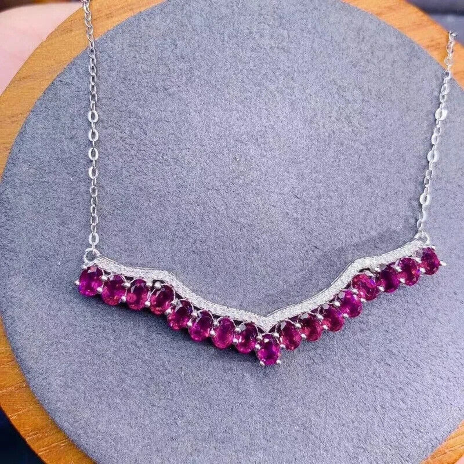 Natural Garnet Clavicle Chain Necklace, Garnet Chain Necklace 925 Sterling