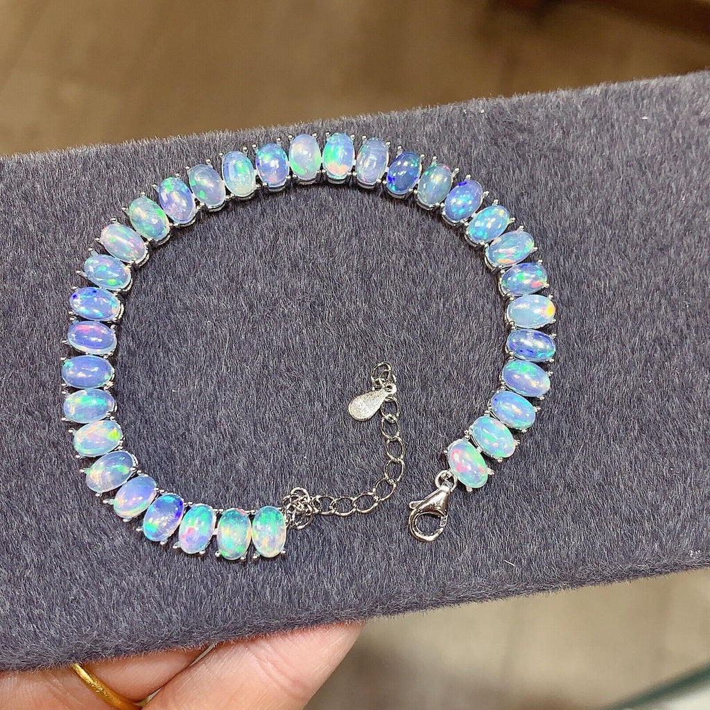 Natural Fire Opal Bracelet, Opal Tennis Bracelet 925 Sterling Silver