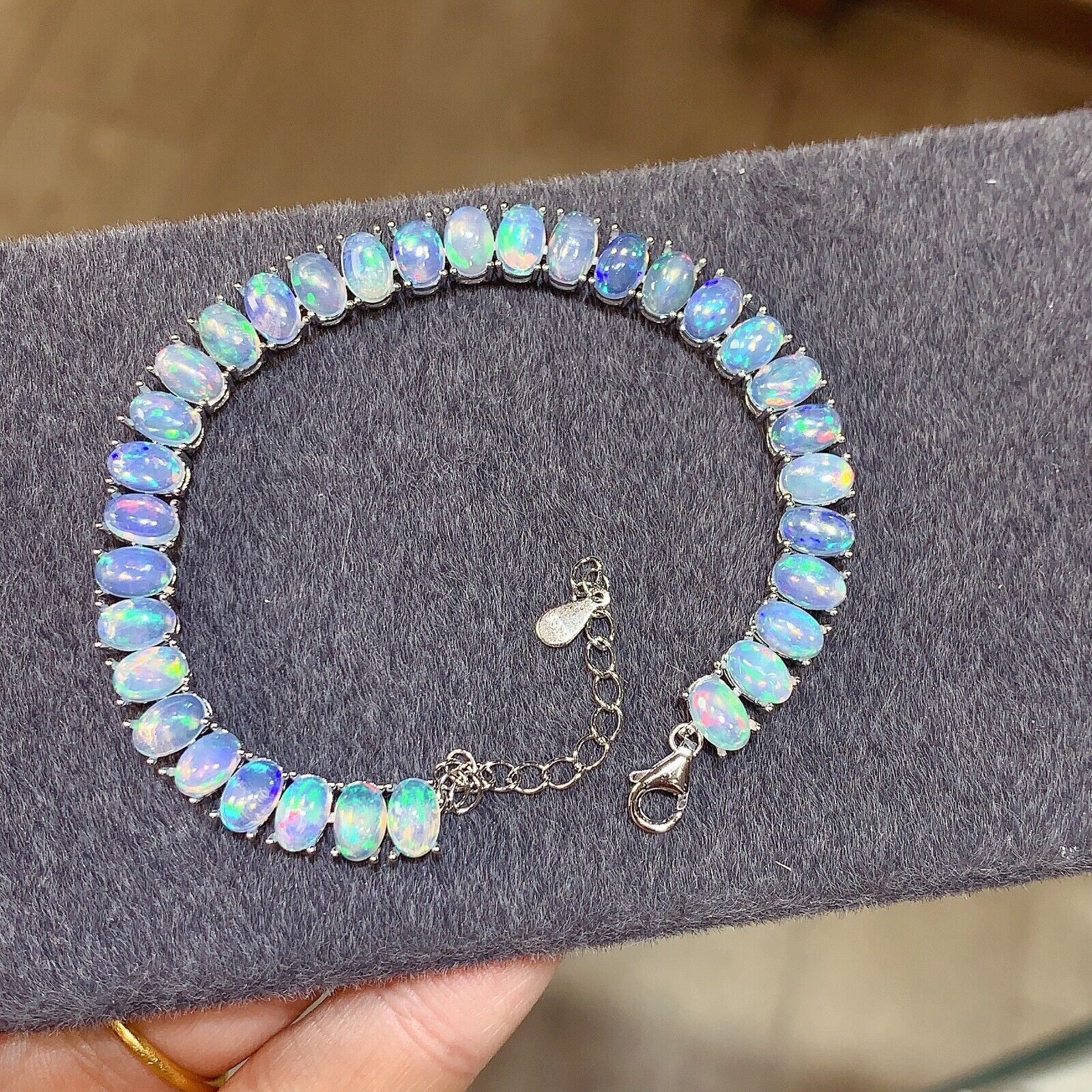 Natural Fire Opal Bracelet, Opal Tennis Bracelet 925 Sterling Silver