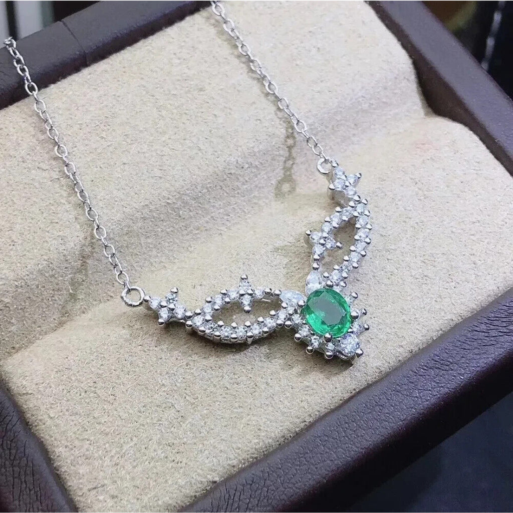 Natural Emerald Clavicle Chain Necklace, Genuine Emerald Chain Necklace 4x5mm