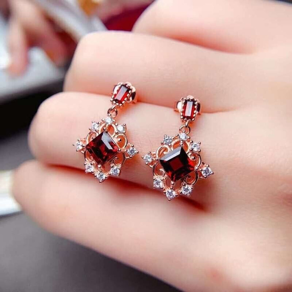 Vintage Garnet Dangle Earrings, High Court Gemstone Earrings, Garnet, Blue Topaz