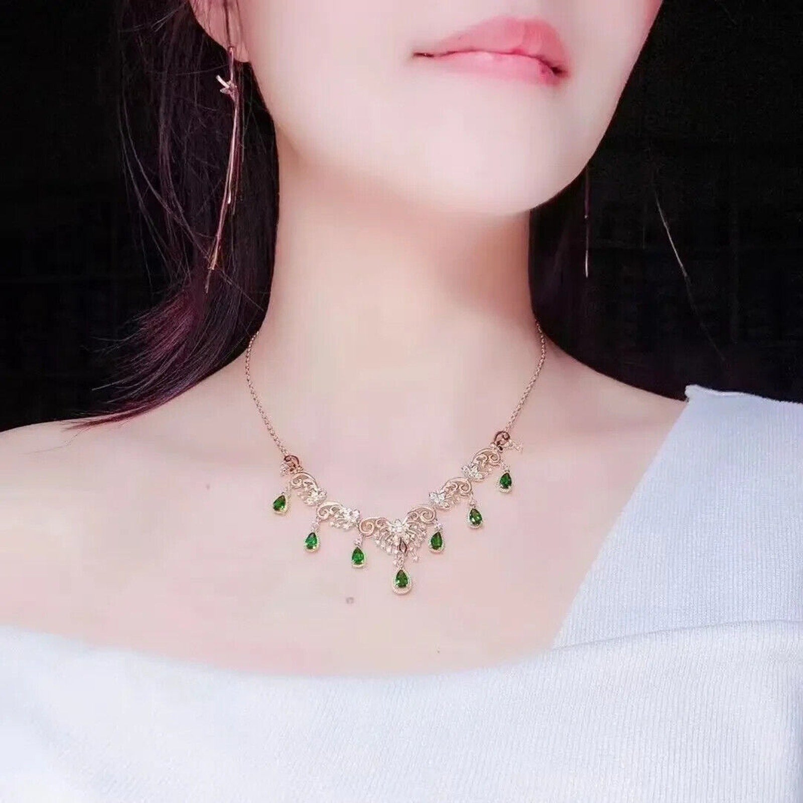 Natural Purple Tanzanite Statement Necklace 4x6mm 925 Sterling Silver, Tanzanite