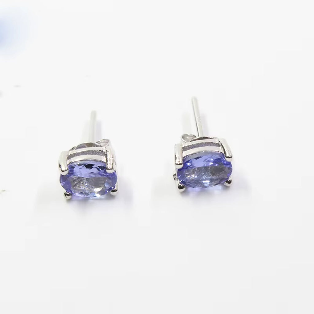 Purple Tanzanite Earrings 925 Sterling Silver, Natural Tanzanite Stud Earrings