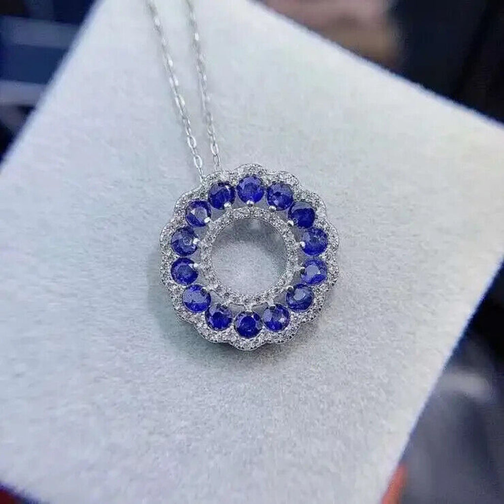 Sri Lanka Sapphire Circle Necklace, Women's Natural Blue Sapphire Necklace