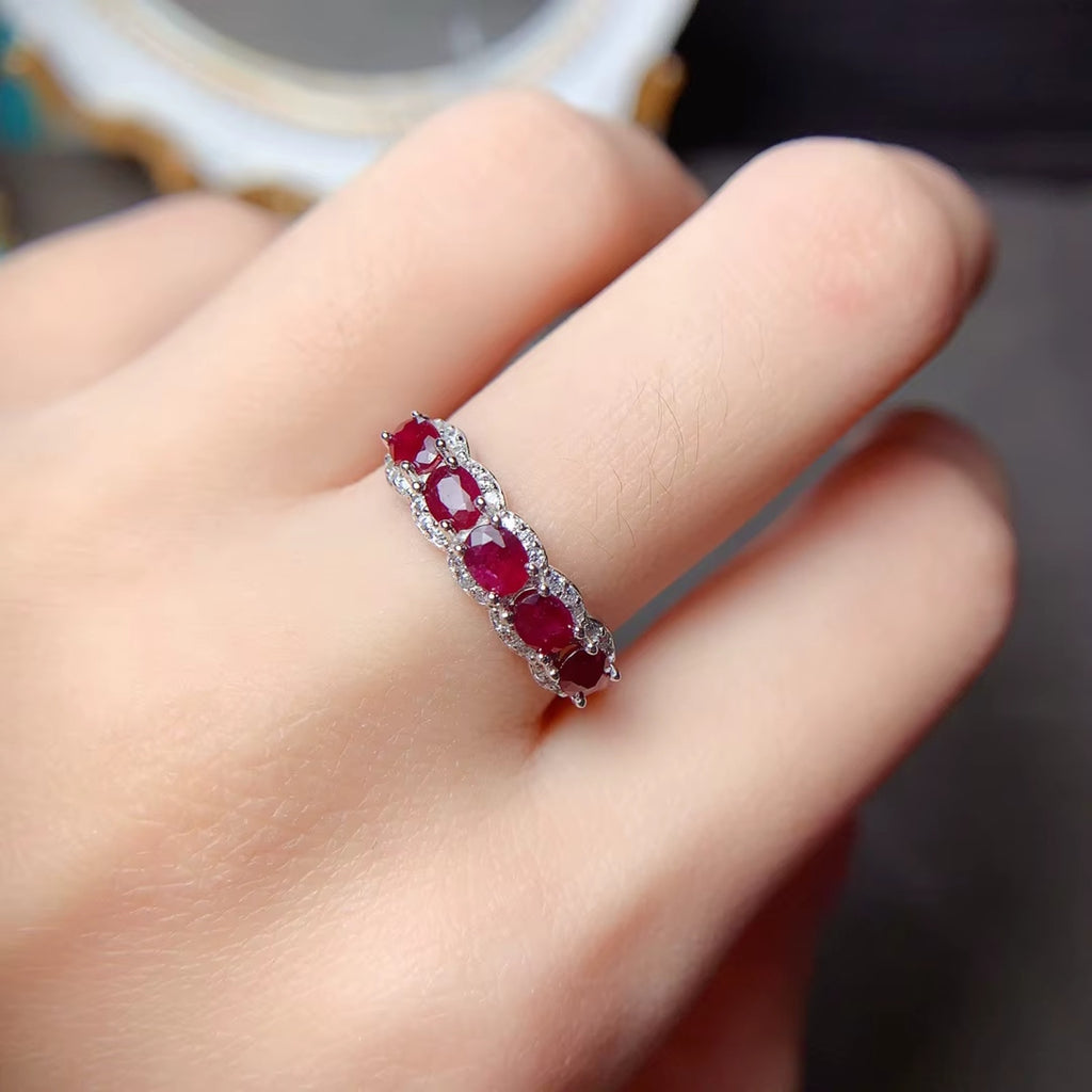 1 Ct Natural Ruby Engagement Awesome Band Ring 925 Sterling Silver