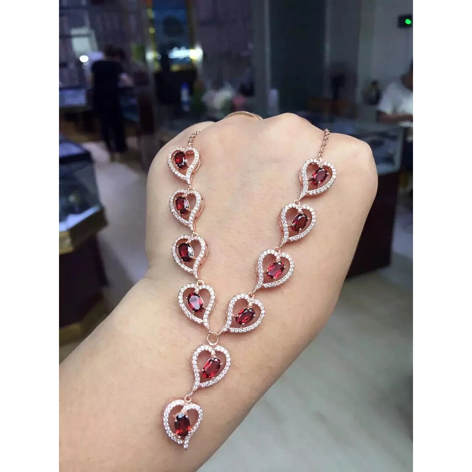 Natural Red Garnet Statement Necklace, Romantic Red Garnet Statement Necklace