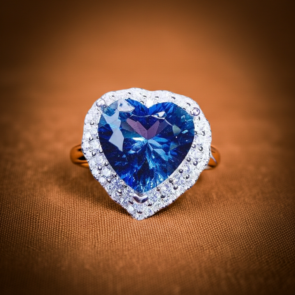 5.8CT London Blue Topaz Heart Ring 925 Sterling Silver