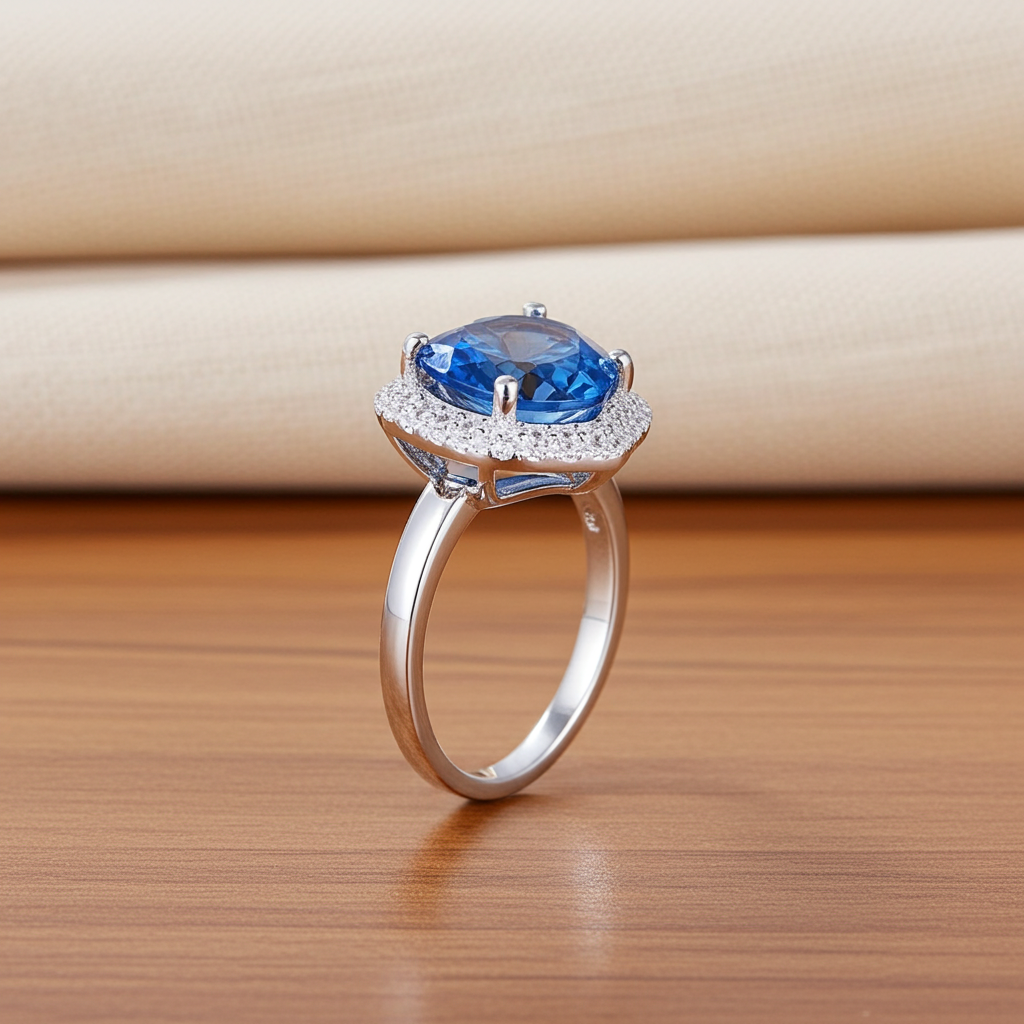 5.8CT London Blue Topaz Heart Ring 925 Sterling Silver