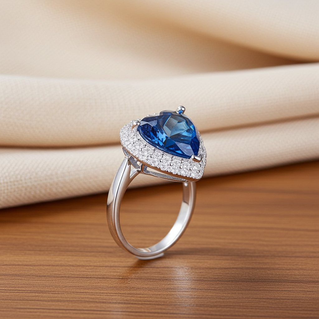 5.8CT London Blue Topaz Heart Ring 925 Sterling Silver