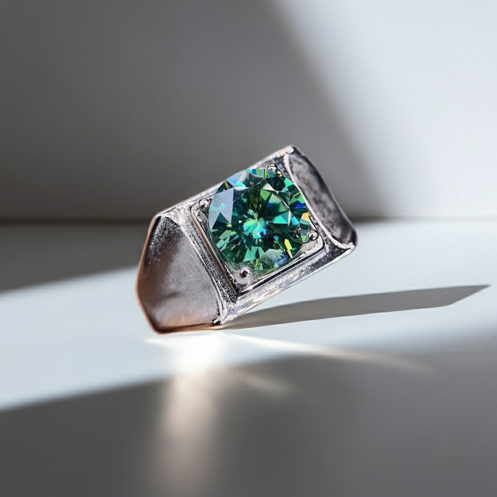 Men's Moissanite Ring 2 CT VVS1 Round Brilliant Cut Sterling Silver