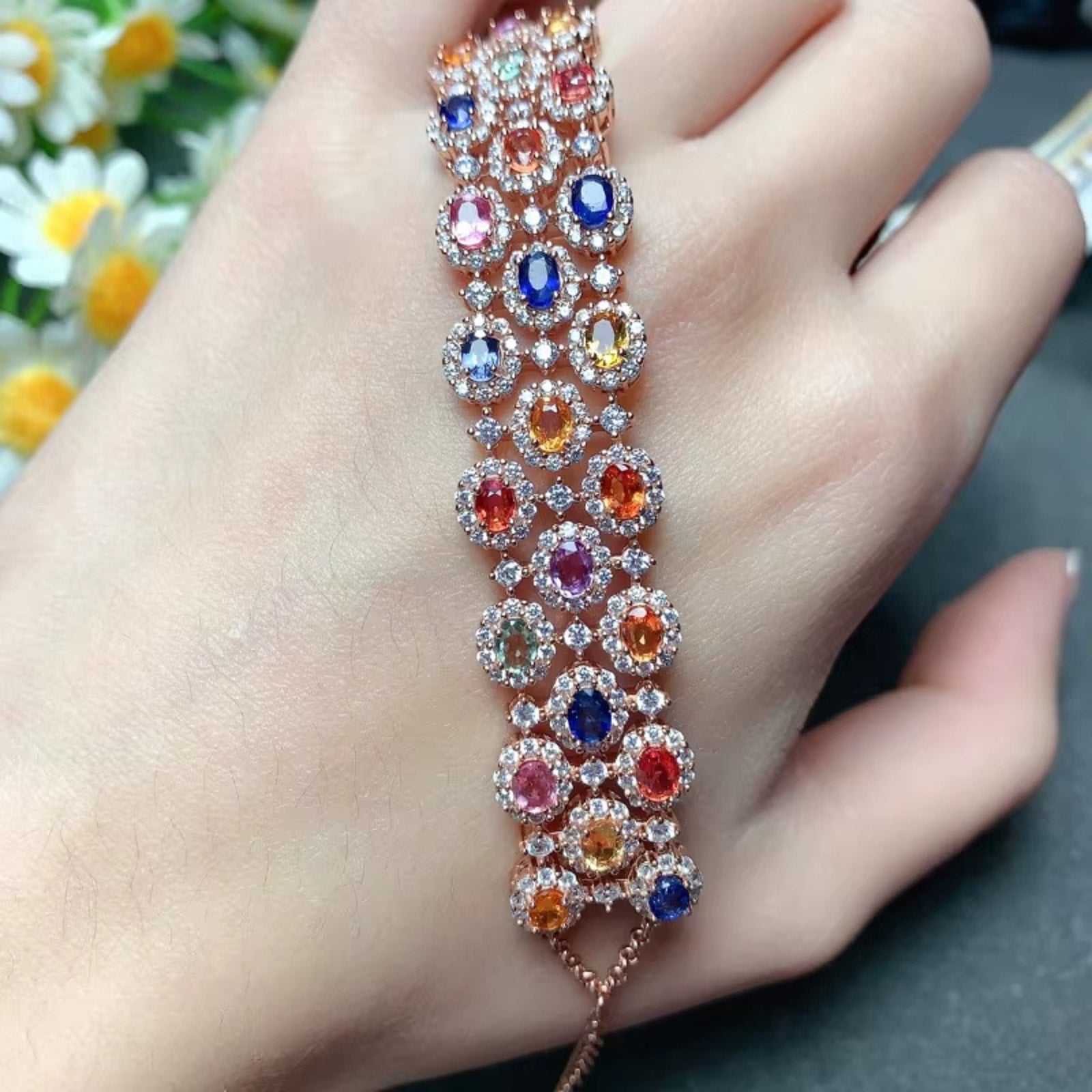 Multicolor Sapphire Bracelet – Natural Gemstone Jewelry in Sterling Silver | Adjustable & Gift-Ready