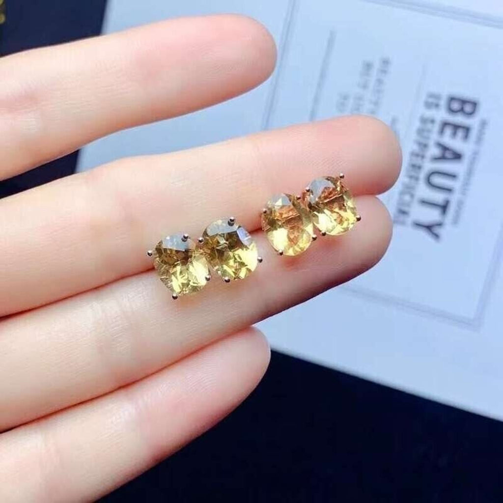 7x9mm Natural Citrine Stud Earrings, Genuine Citrine Stud Earrings 925 Sterling