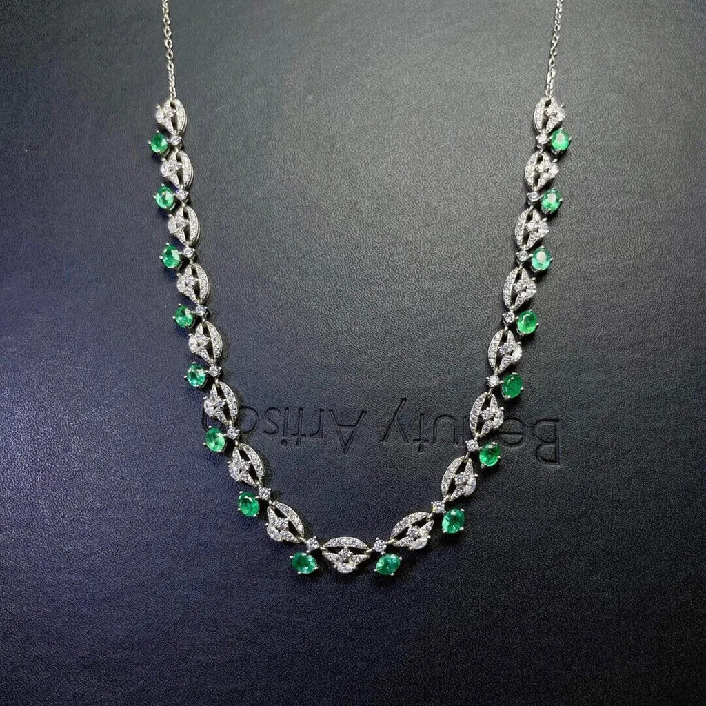 Women's Emerald Collar Necklace, Natural Emerald Necklace Platinum Plated