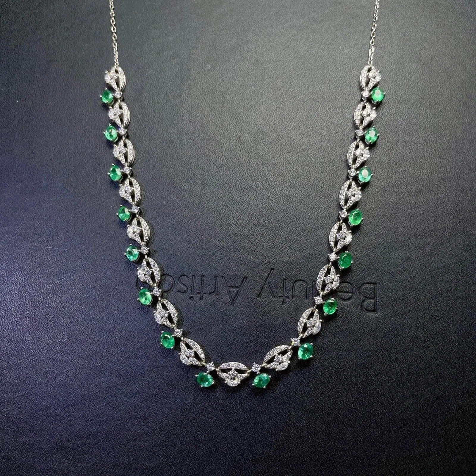 Women's Emerald Collar Necklace, Natural Emerald Necklace Platinum Plated