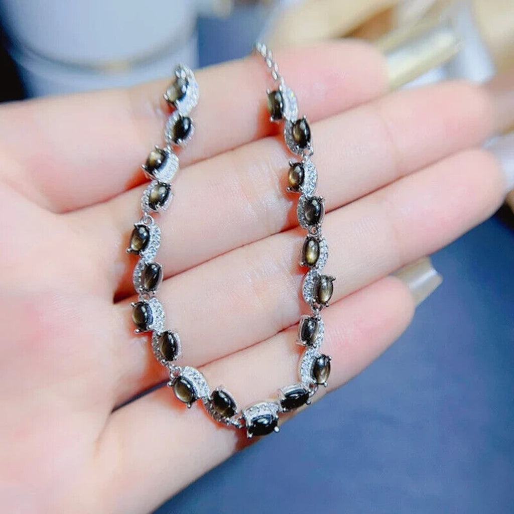 Star Sapphire Bracelet, Natural Star Sapphire Tennis Bracelet 925 Sterling