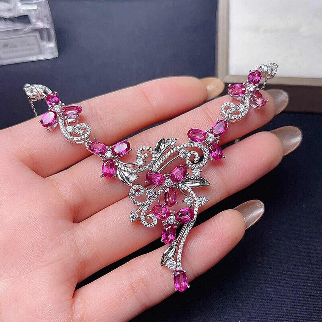 Pink Topaz Gemstone Necklace VVS1 Grade 4x6mm 925 Sterling Silver