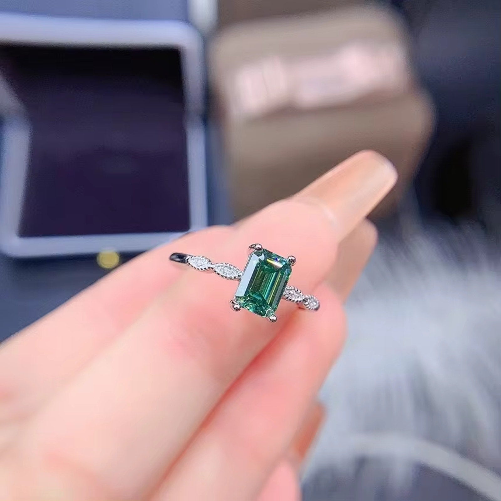 Green Moissanite, Emerald Cut Green Moissanite, Moissanite Ring, Moissanite, VVS1 Miossanite, Gray Moissanite, White Moissanite, Solitaire Moissanite Ring, Round Brilliant Cut Moissanite Ring, Moissanite Ring, Round Brilliant Cut, 5 Carat Moissanite Ring, Moissanite Jewelrey