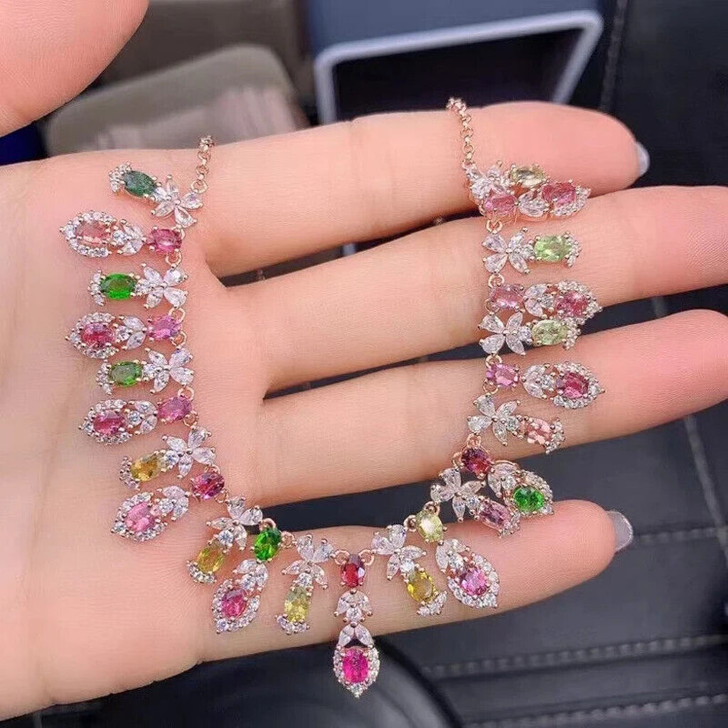 Brazilian Tourmaline Statmenet Charm Necklace, Natural Tourmaline Necklace