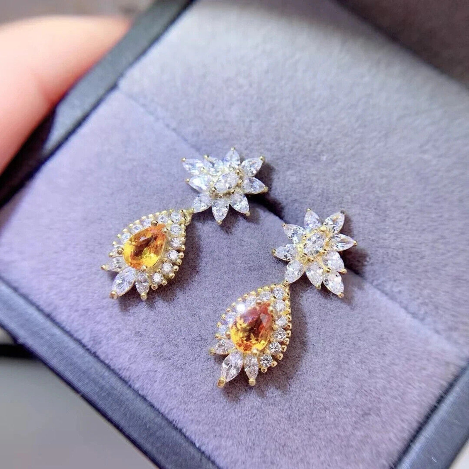 Natural Pear Cut Citrine Statement Earrings 4x6mm