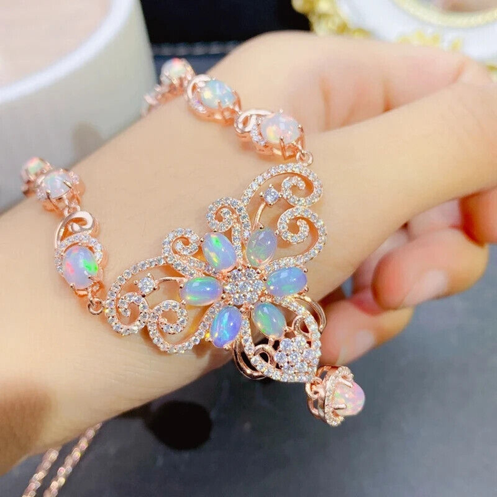 Natural Fire Opal Statement Necklace, Colorful Fire Opal Flower Necklace