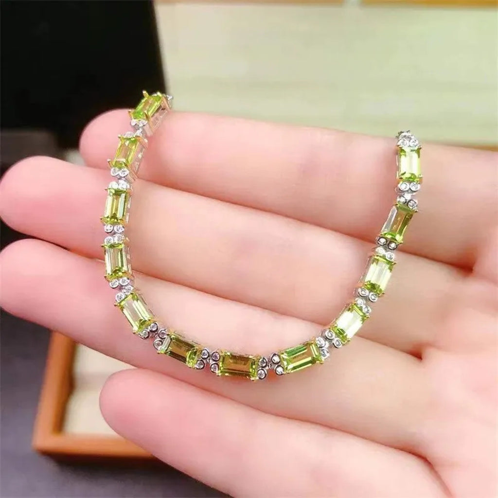 Natural Peridot Gemstone Bracelet 3x5mm 925 Sterling Silver