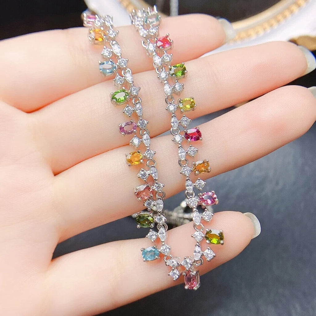 Natural Tourmaline Dainty Charm Necklace, Multicolor Brazilian Tourmaline 3x4mm