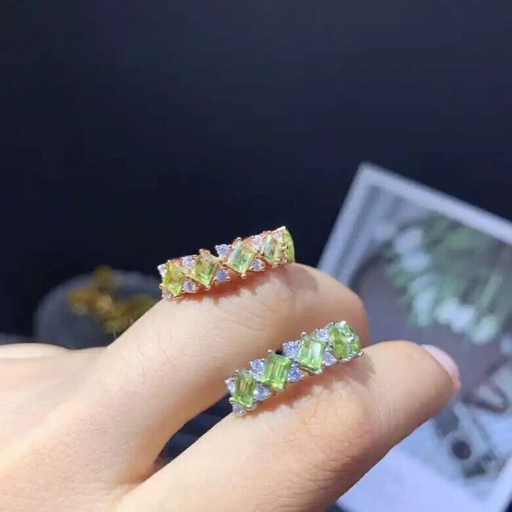 Peridot Birthstone Band Ring 3x4mm 925 Sterling Silver