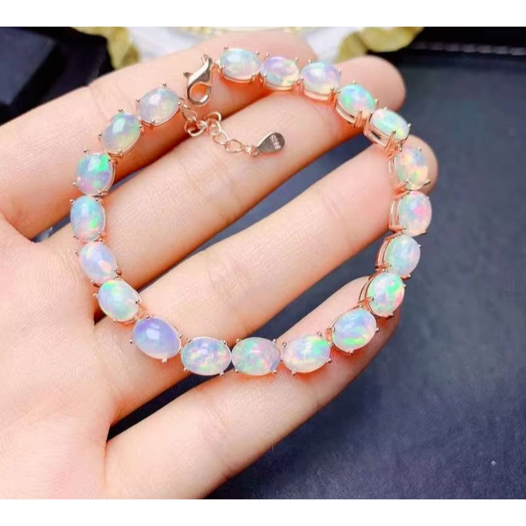 Fire Opal Bracelet, Natural Australian Fire Opal Tennis Bracelet Sterling Silver