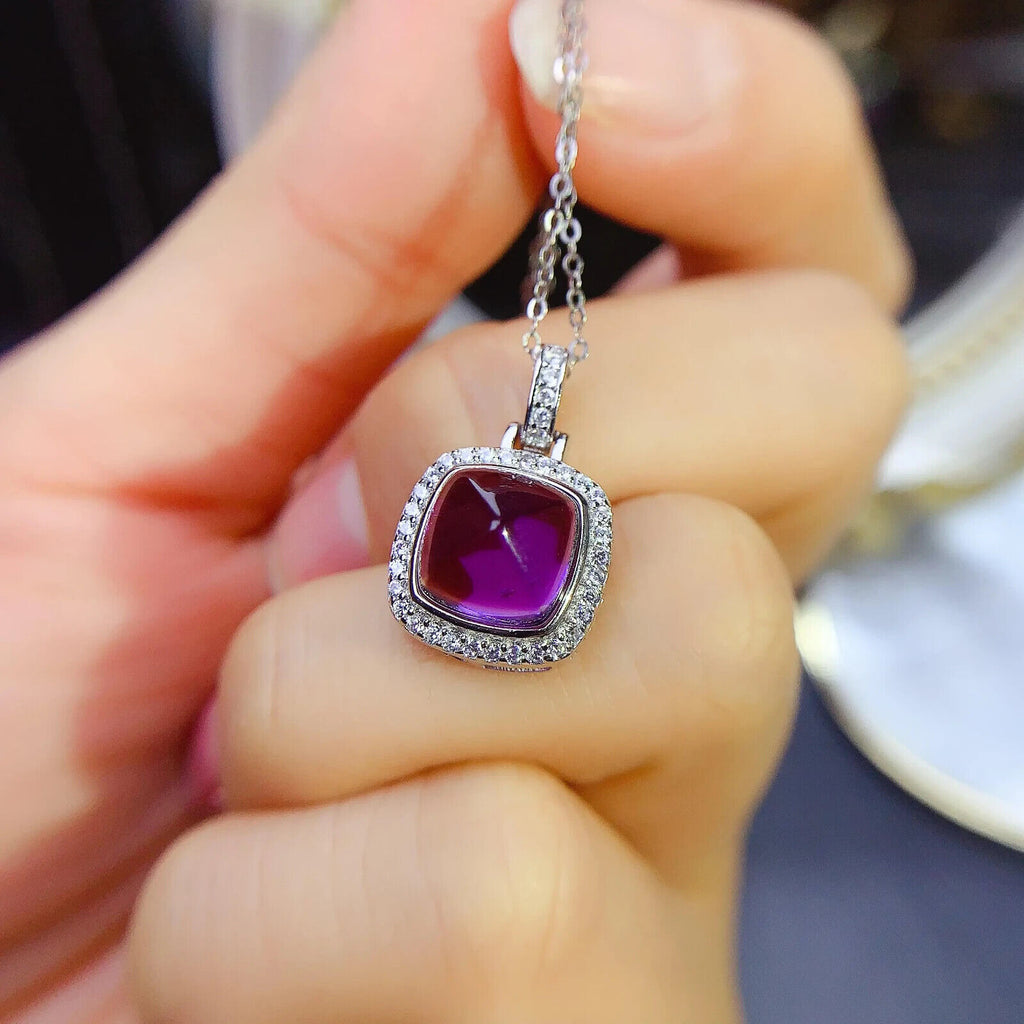Women's Sugarloaf Amethyst Pendant Necklace, Natural Purple Amethyst Pendant