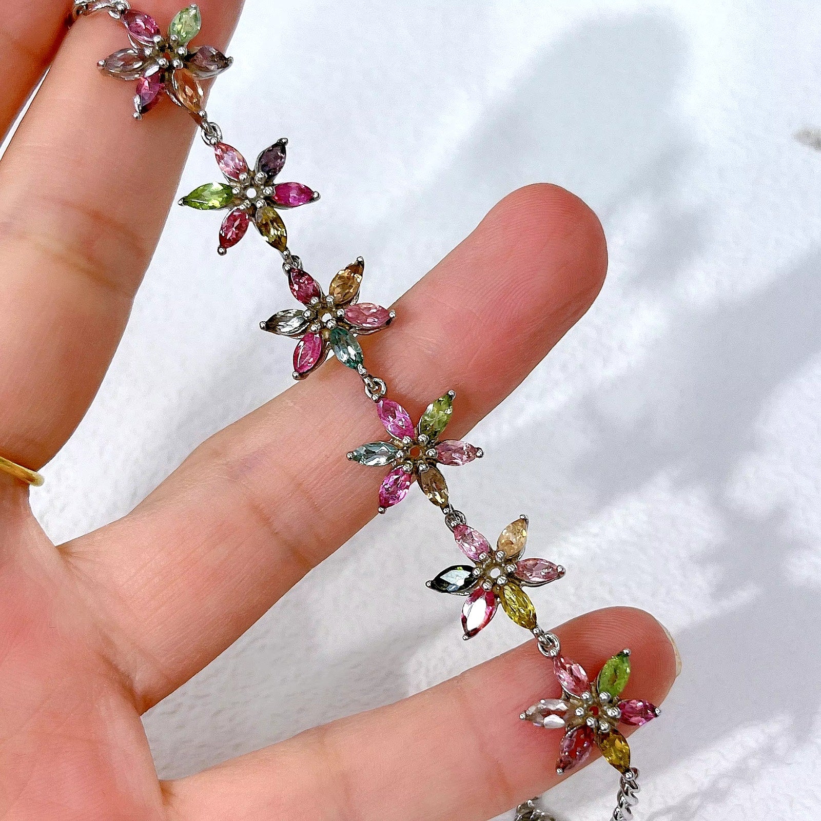 Natural Brazilian Tourmaline Tennis Bracelet, Tourmaline Flower Bracelet