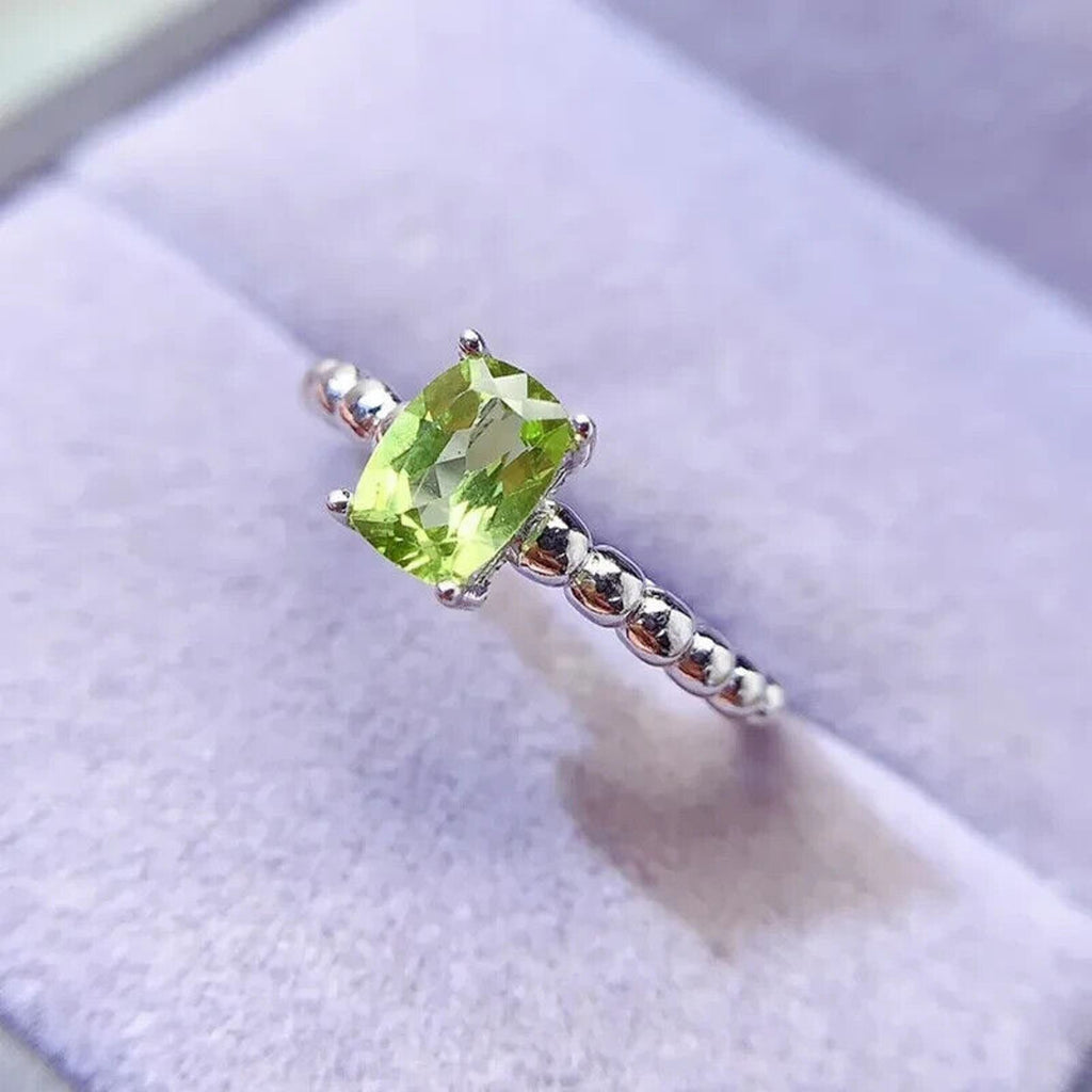 Natural Peridot Gemstone Ring 5x7mm, August Birthstone Peridot Ring