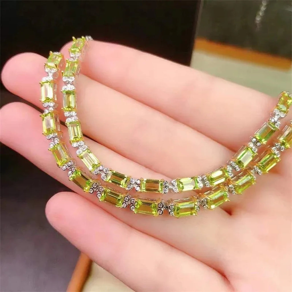 Natural Peridot Gemstone Bracelet 3x5mm 925 Sterling Silver