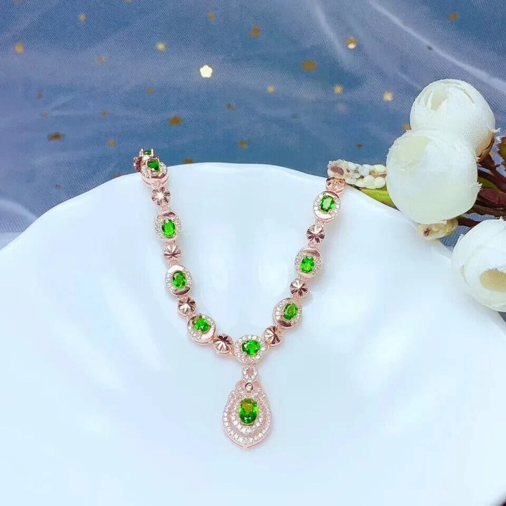 Natural Chrome Diopside Statement Necklace, Diopside Necklace 925 Sterling
