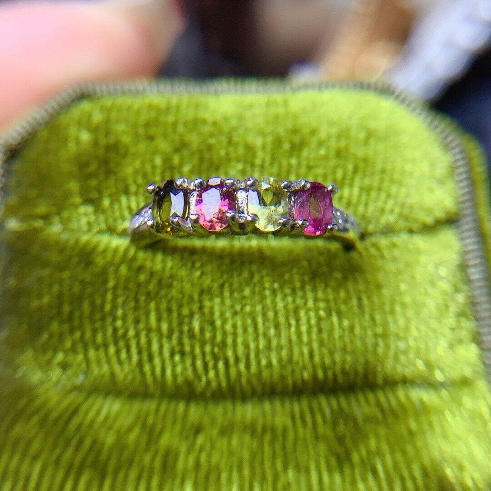 Multicolor Tourmaline Band Ring, Women's Tourmaline Gemstone Ring Silver